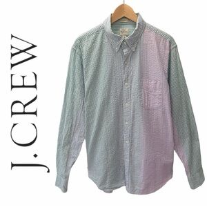 J.Crew Mens Large Classic Seersucker Colorblock Button Down Green Purple Stripe